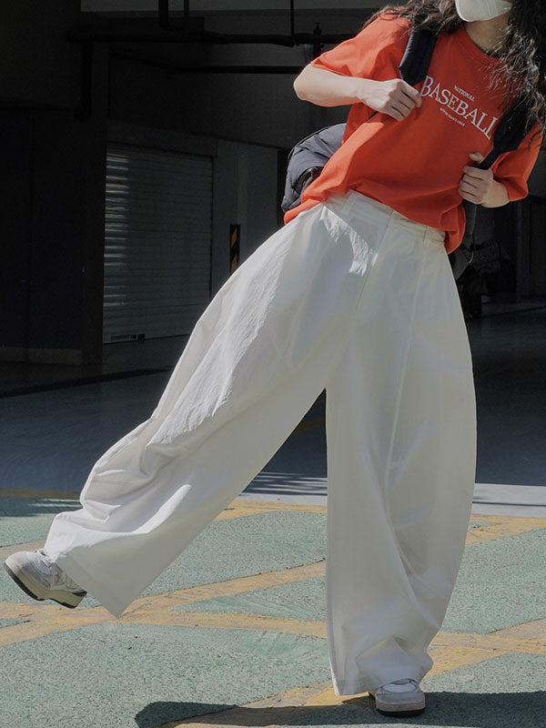 Solid Color Split-Joint Loose Wide Leg Trousers Casual Pants Bottoms