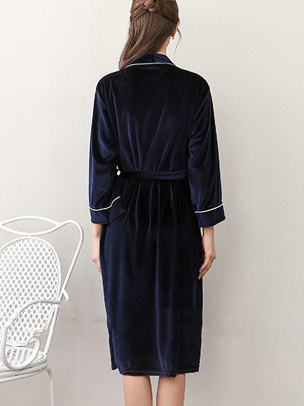 Comfortable Solid Bandage V-Neck Pajama Robe
