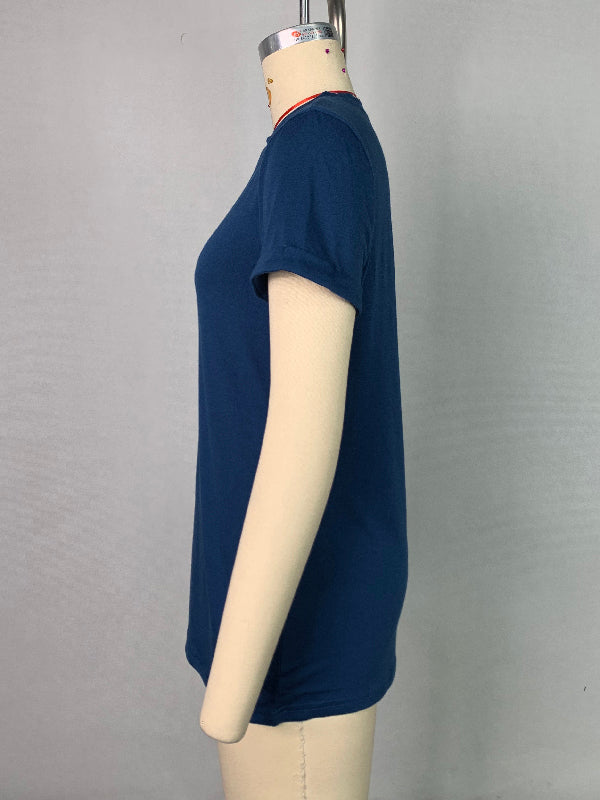 Solid Color Short Sleeves Round-neck T-Shirts Tops