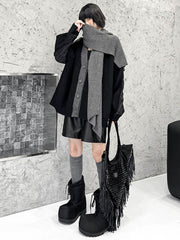 Buttoned Contrast Color Reversible Split-Joint Long Sleeves Loose Collarless Outerwear Cardigan Tops
