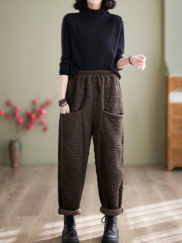 Elasticity Quilted Split-Joint Harem Pants High Waisted Trousers Pants