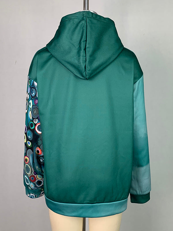 Printed Long Sleeves Hooded Hoodies Tops