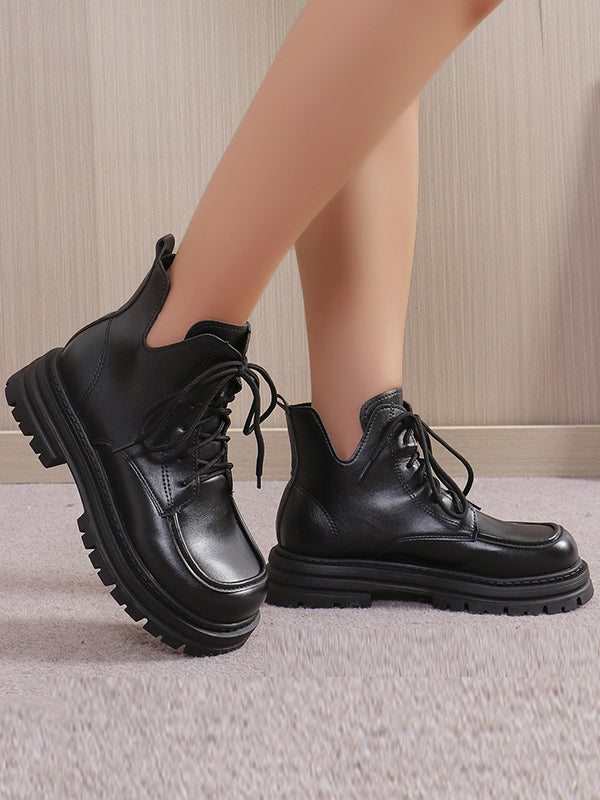 Lace-Up Round-Toe Split-Joint Platform Shoes Boots