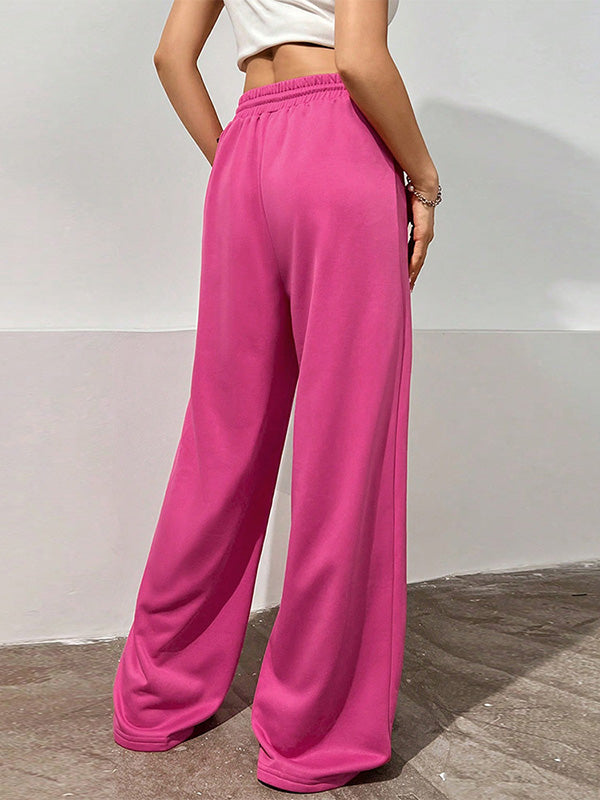 Drawstring Elasticity Solid Color High Waisted Loose Trousers Pants