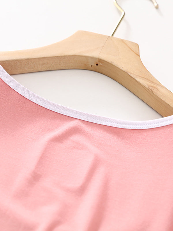 Solid Color Sleeveless Loose Vest Top + Elasticity Pleated Shorts Bottom Pajama Sets