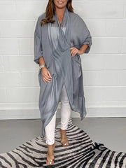 Mesh Pockets Solid Color Split-Joint Long Sleeves Loose V-Neck Outerwear