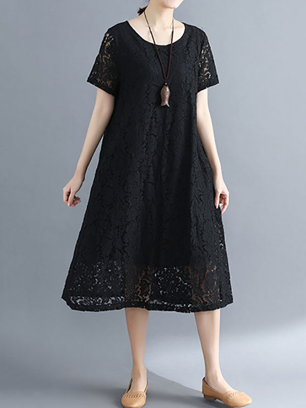 Embroidered Hollow Solid Dress