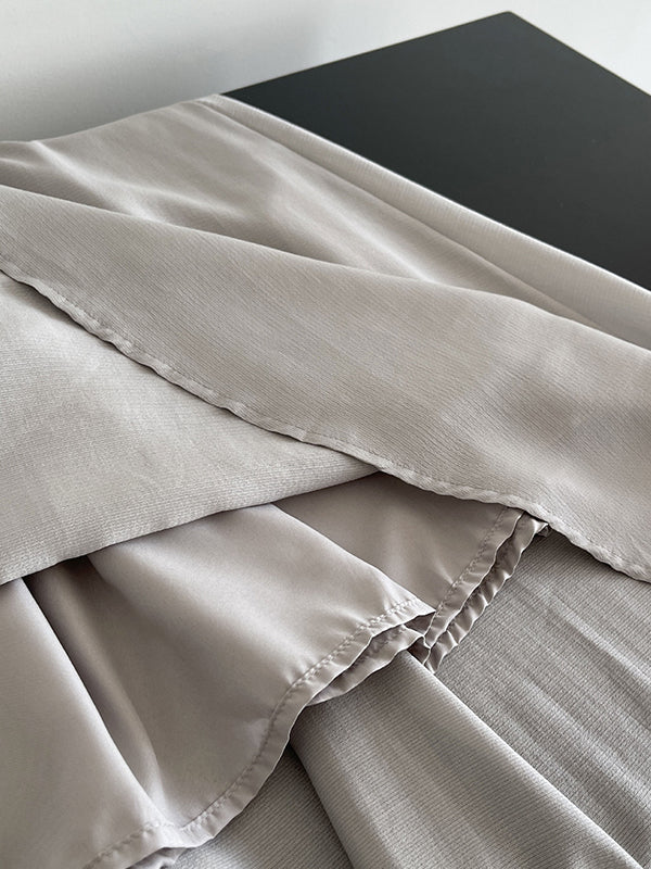 Elasticity Pleated Solid Color Split-Joint A-line High Waisted Skirts Bottoms