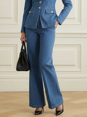 Pockets Solid Color High Waisted Jean Pants Bottoms