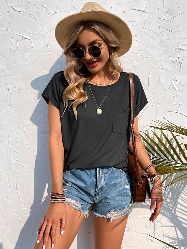 Simple Casual 5 Colors Round-Neck Short Sleeves T-Shirt Top