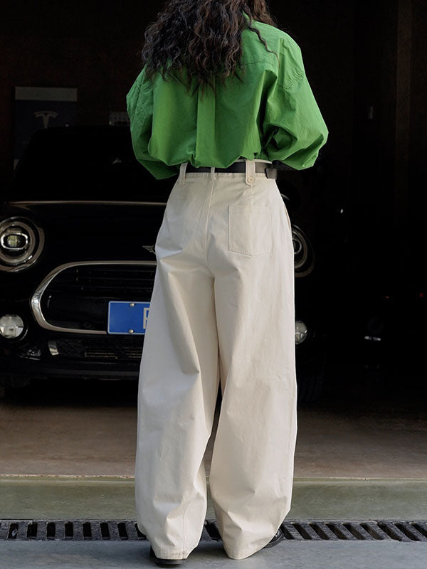 Pleated Solid Color High Waisted Wide Leg Trousers Casual Pants Bottoms