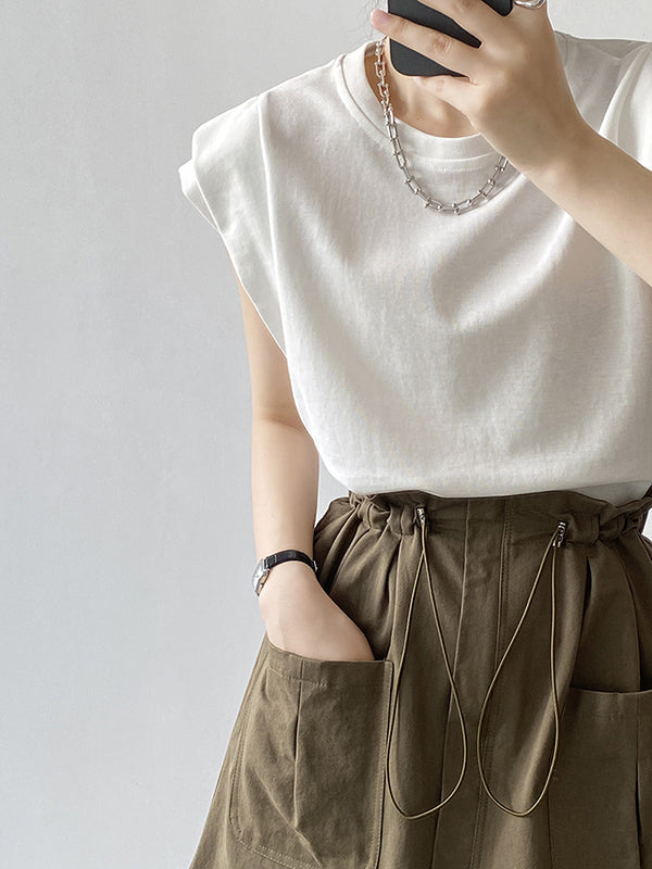 Split-Joint Loose Sleeveless Round-neck T-Shirts Tops