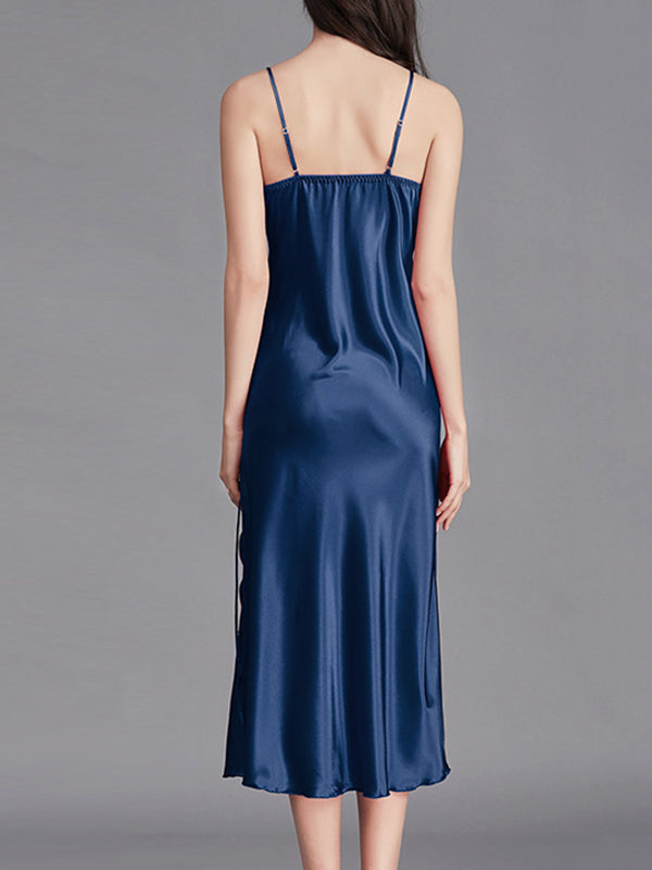 Solid Color Loose Sleeveless Spaghetti-Neck Babydolls Nightdress