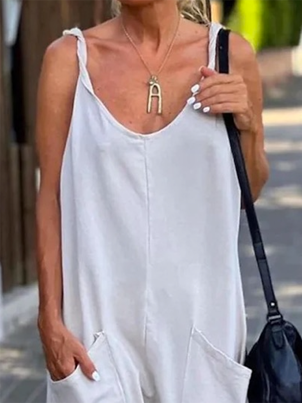 Loose Sleeveless Solid Color Spaghetti-Neck Jumpsuits
