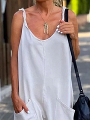 Loose Sleeveless Solid Color Spaghetti-Neck Jumpsuits