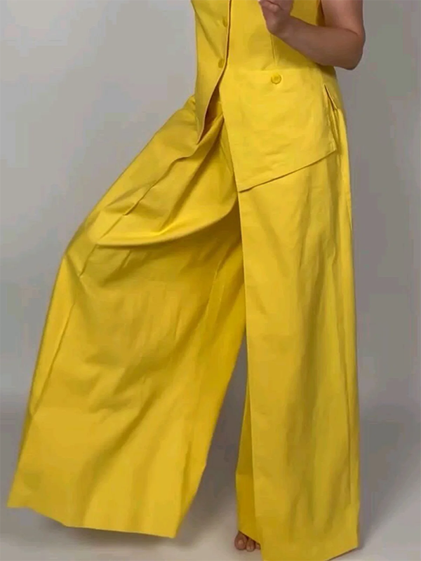 Loose Wide Leg Solid Color Split-Joint Pants Trousers