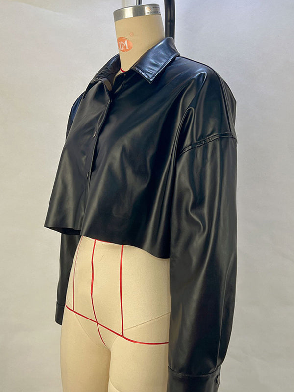 Buttoned Solid Color Long Sleeves Loose Lapel Blouses&Shirts Tops