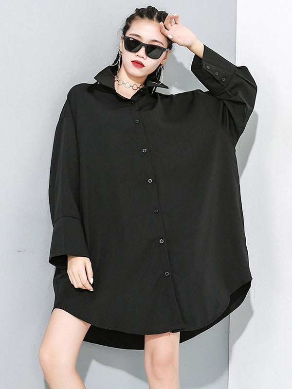 Irregular Clipping Long Sleeves Split-Joint Lapel Two Pieces Blouse