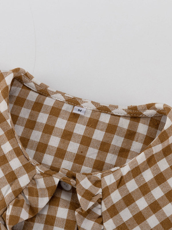Plaid Long Sleeves Loose Peter Pan Collar Blouses&Shirts Tops