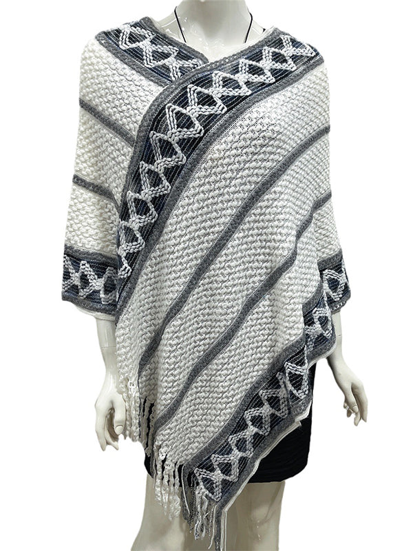 Asymmetric Tasseled Loose V-Neck Shawl&Cloak Cape