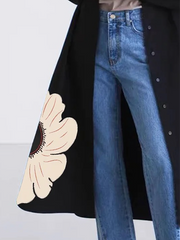 Long Sleeves Loose Buttoned Floral Printed Lapel Collar Outerwear