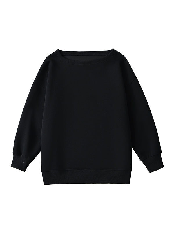 Solid Color Split-Joint Long Sleeves Loose Round-neck Sweatshirt Tops