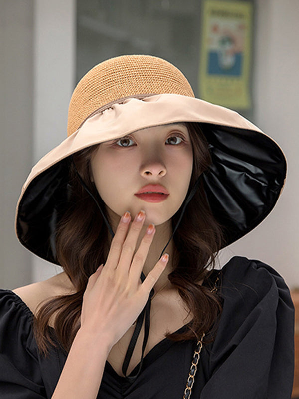 Bow-Embellished Split-Joint Sun protection Sun Hat Fisherman Hat