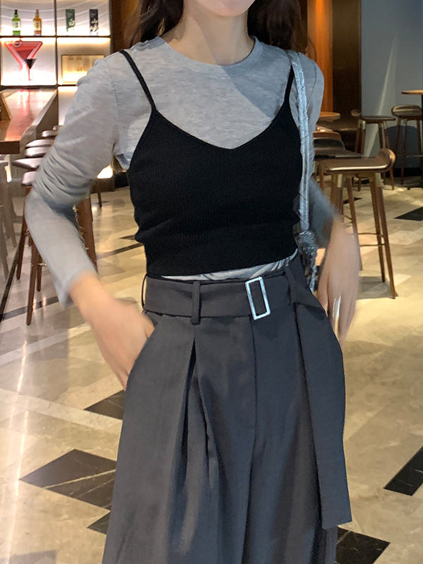 See-Through Solid Color Long Sleeves Skinny Round-Neck T-Shirts