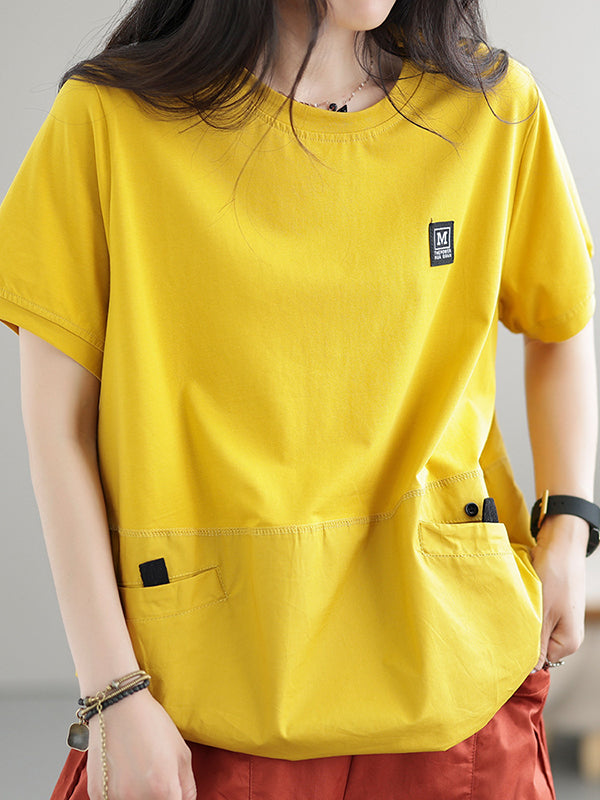 Split-Joint Loose Short Sleeves Round-Neck T-Shirts Tops