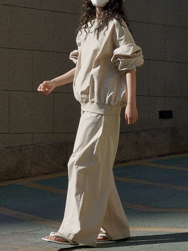 Solid Color High Waisted Wide Leg Trousers Casual Pants Bottoms