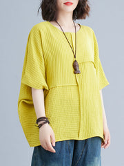 Solid Color Split-Joint Batwing Sleeves Loose Round-neck T-Shirts Tops