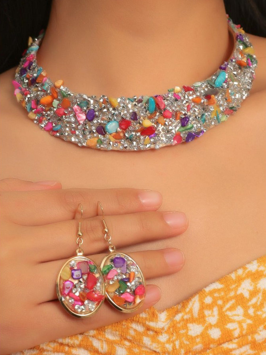 Geometric Rhine Stones Shiny Irregularity Sets Necklaces Accessories Earrings Accessories