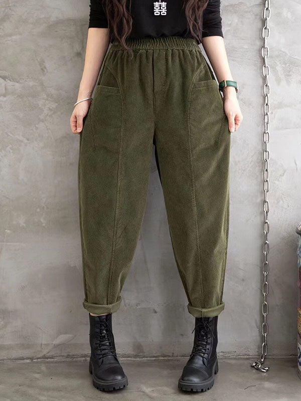 Elasticity Pockets Solid Color Loose Half Pants