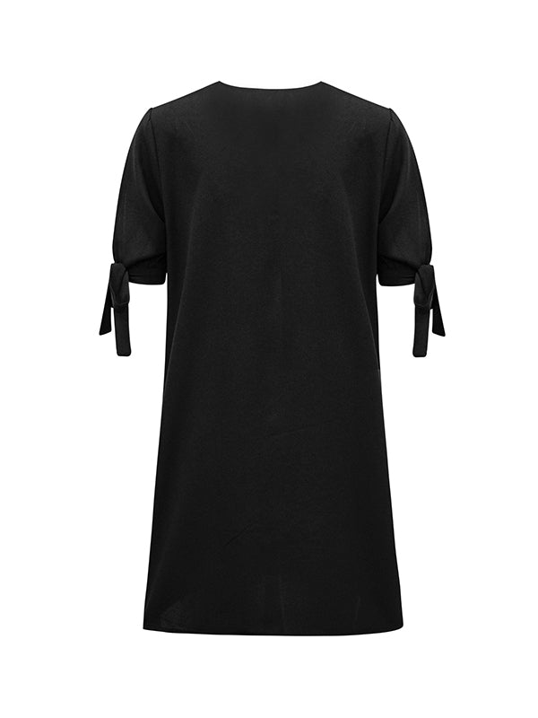 Hollow Split-Joint Half Sleeves Loose V-Neck Mini Dresses