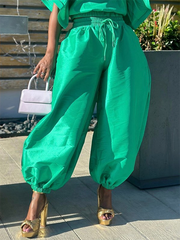 Drawstring Solid Color Loose Trousers Casual Pants Bottoms