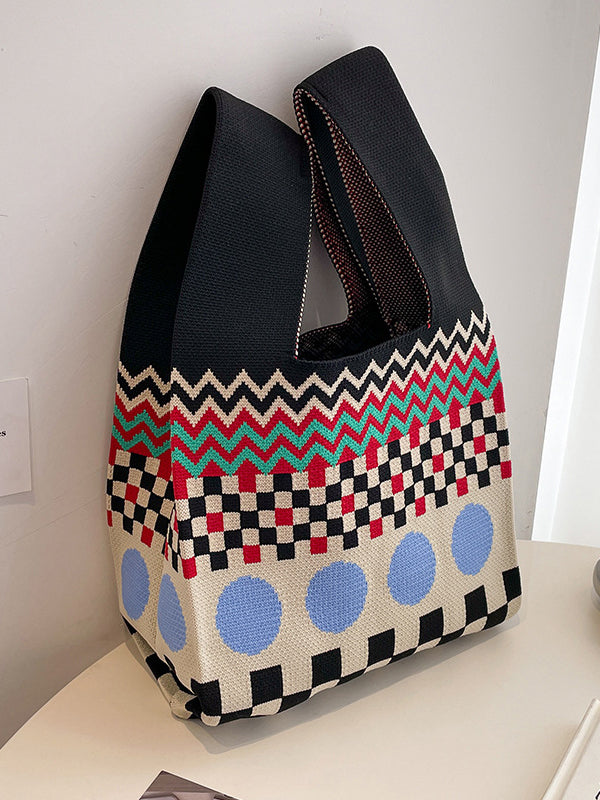 Checkerboard Striped Woven Handbag Bags
