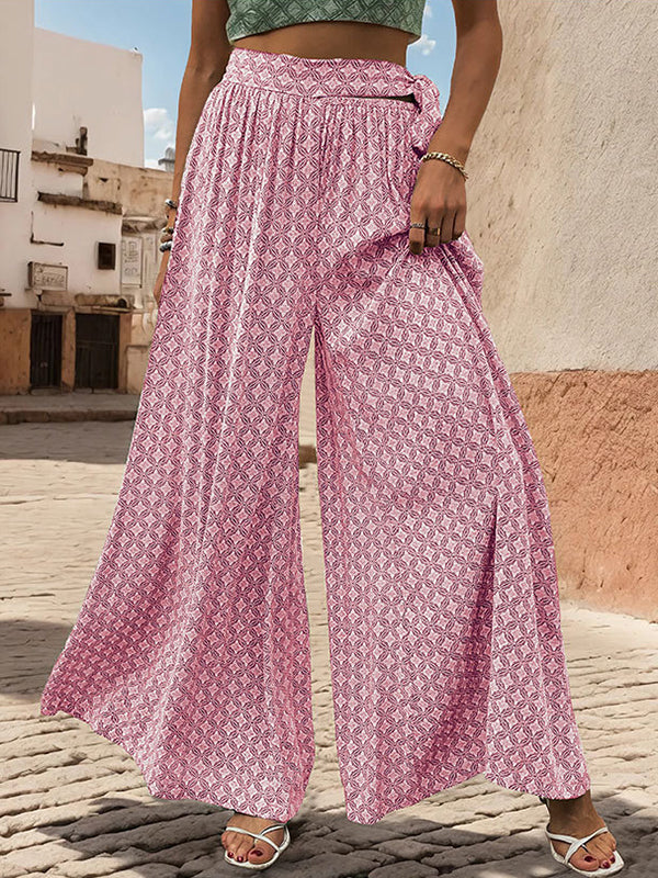 Printed Tied Waist Loose Wide Leg Pants