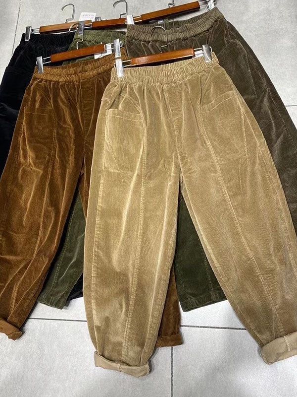 Elasticity Pockets Solid Color Loose Half Pants