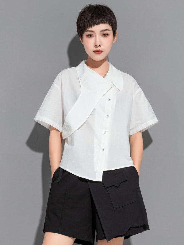 Stylish BF Asymmetric Lapel Blouse