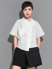Stylish BF Asymmetric Lapel Blouse