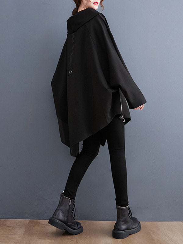 Asymmetric Split-Joint Zipper Long Sleeves Loose Heaps Collar Sweatshirt Tops