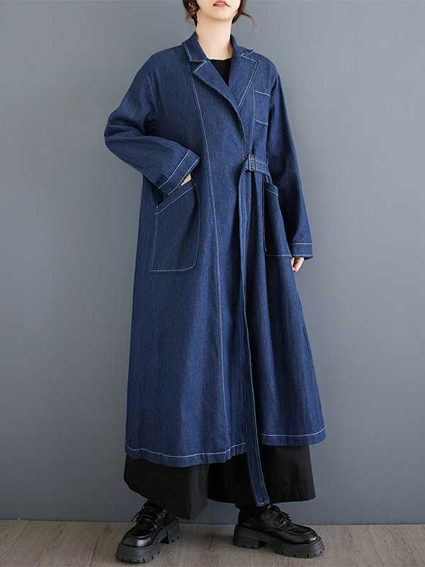 Buckle Pockets Solid Color Split-Joint Long Sleeves Loose Notched Collar Trench Coats Outerwear
