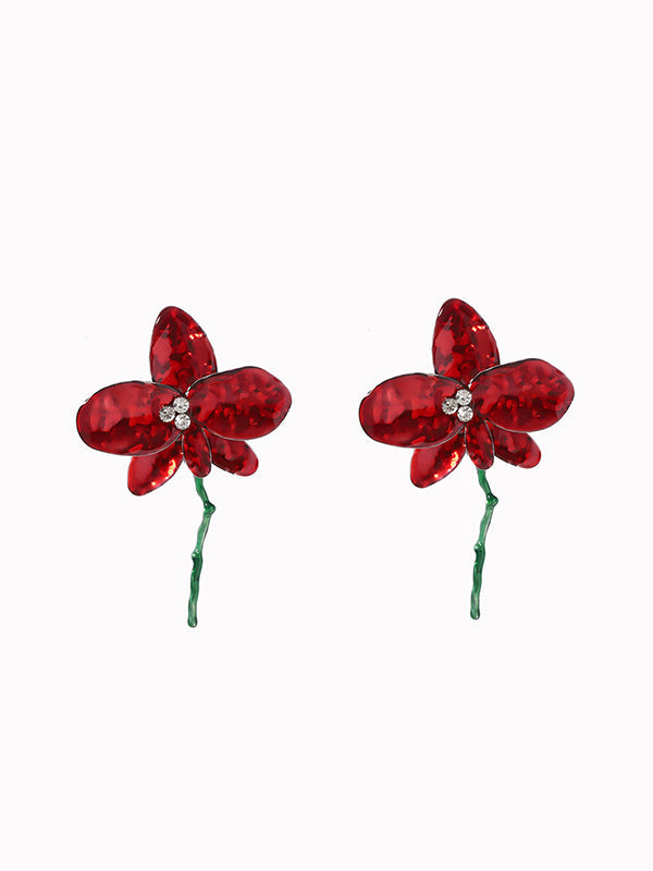 Flower Shape Rhinestone Shiny Earrings Accessories