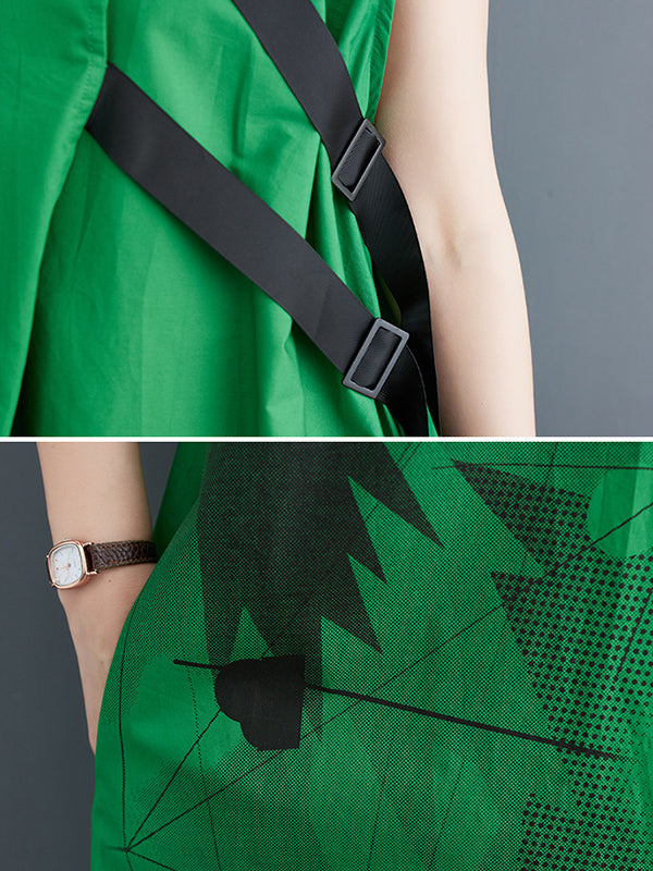 Printed Loose Sleeveless Round-neck Midi Dresses