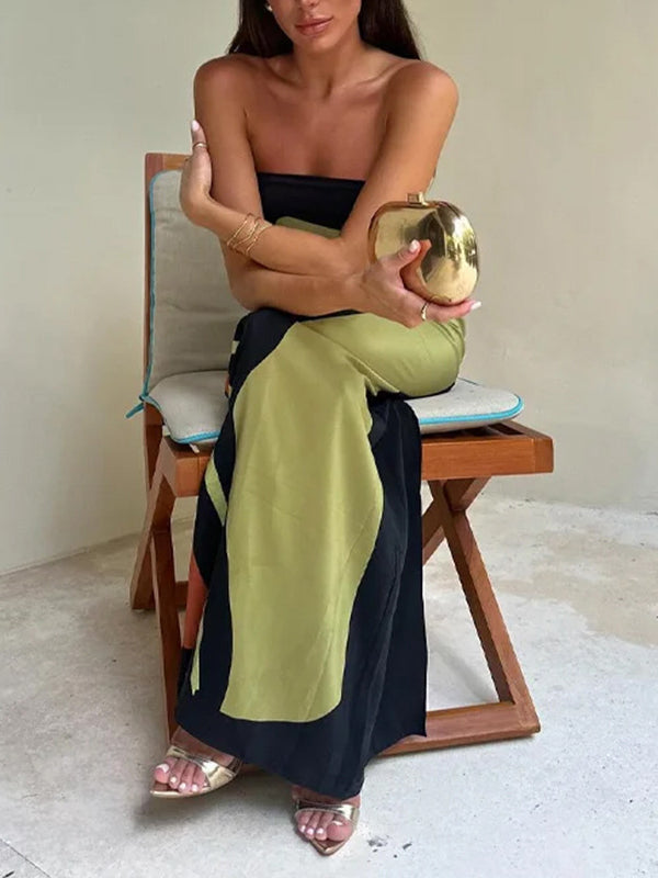 Printed Split-Joint Loose Plus Size Tube Maxi Dresses