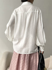 Pleated Split-Joint Sun protection Loose Puff Sleeves Lapel Blouses