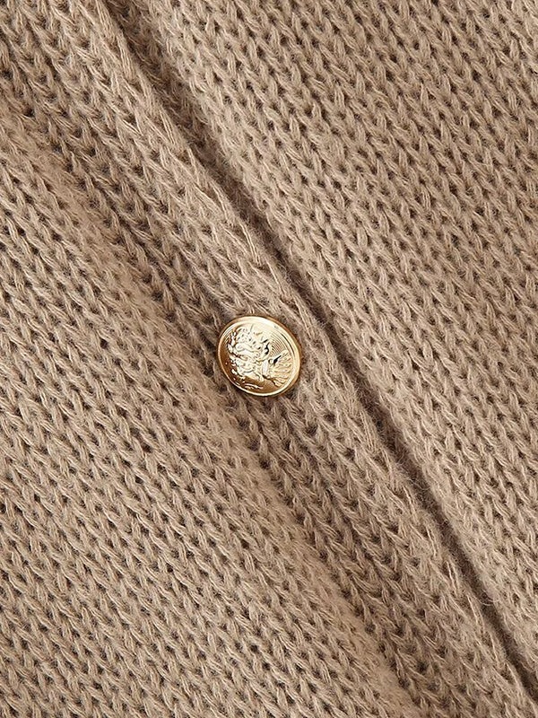 Buttoned Split-Joint Loose Puff Sleeves Round-neck Cardigan Tops