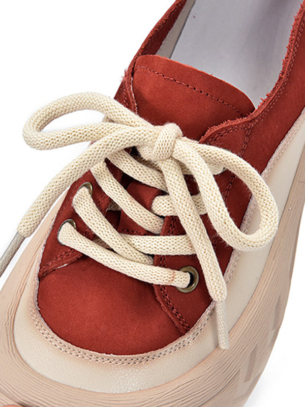 Contrast Color Lace-Up Platform Shoes Casual Shoes