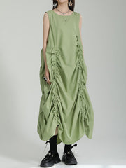 Solid Color Irregular clipping Loose Round-neck Midi Dresses
