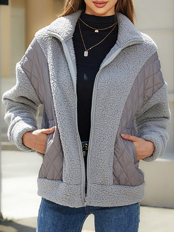 Split-Joint Velvet Long Sleeves Loose Lapel Outerwear